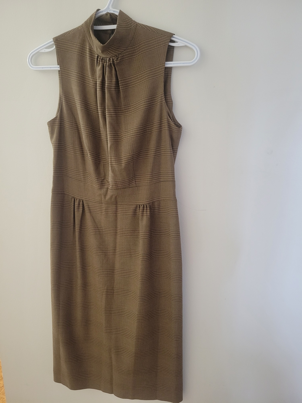 Michael Kors Sleeveless High-Neck Plaid Midi Dress in Brown